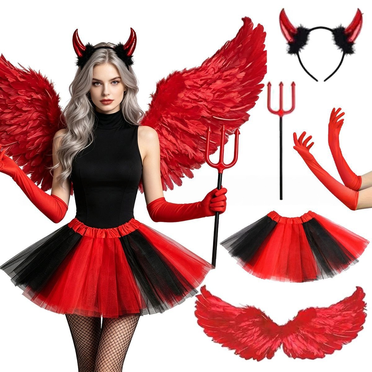 Women'S Red Accessories - Kostum Cosplay Halloween Setelan Rok, Sayap,