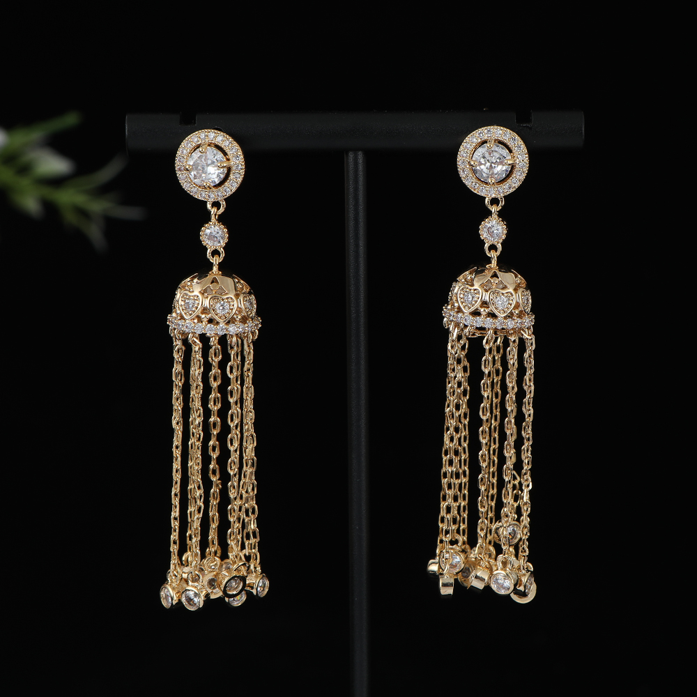 Women Accessories Dubai - Anting Rumbai Panjang Bulat Geometri Panjang